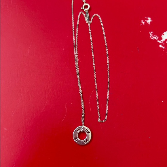 Auth Tiffany & Co Atlas Roman Numeral Round Circle Necklace Pendant 16’ - Picture 2 of 9